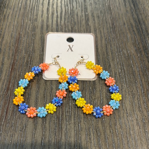 Jewelry - Floral Hoop Earrings - Multicolor